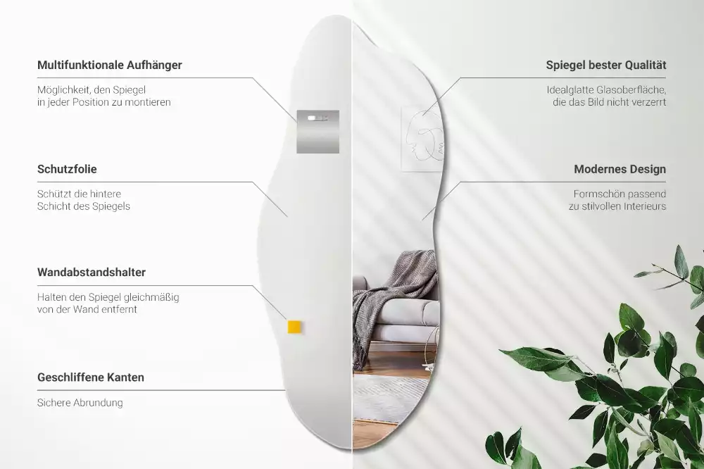 Organiczne lustro wiszące w nowoczesnym stylu