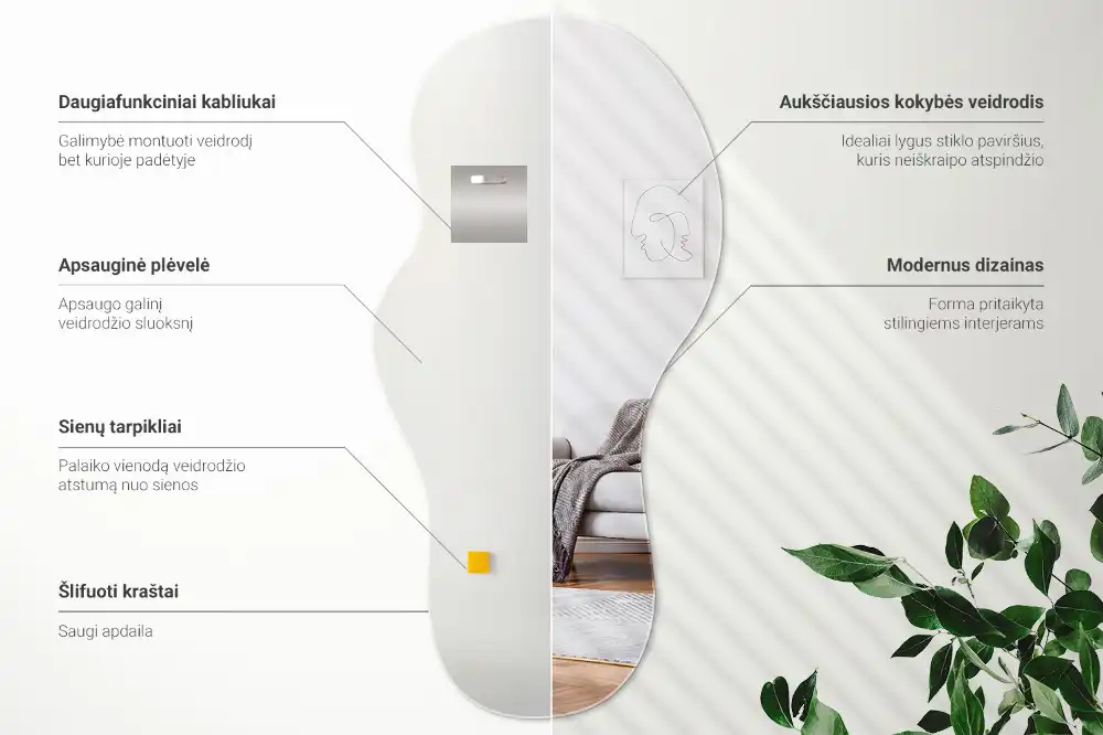 Wiszące lustro o organicznym, nietypowym kształcie