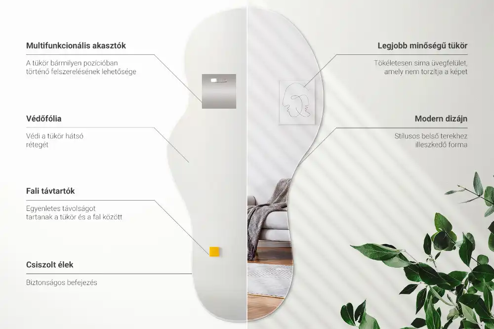 Wiszące lustro o organicznym, nietypowym kształcie