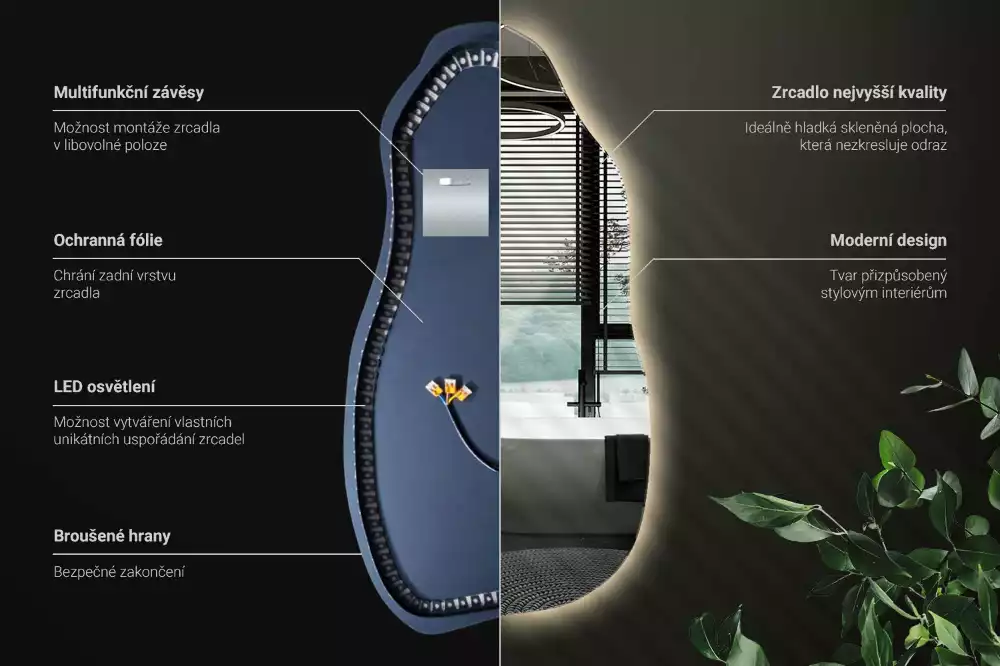 Lustro asymetryczne z podświetleniem LED, wiszące