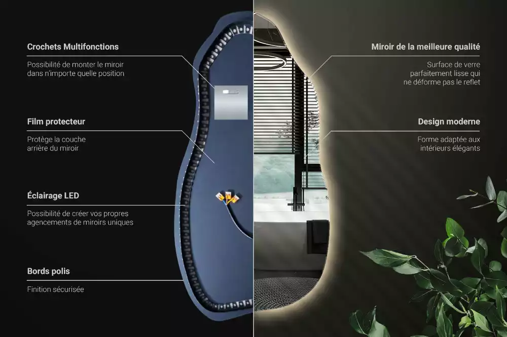 Lustro asymetryczne z podświetleniem LED, wiszące
