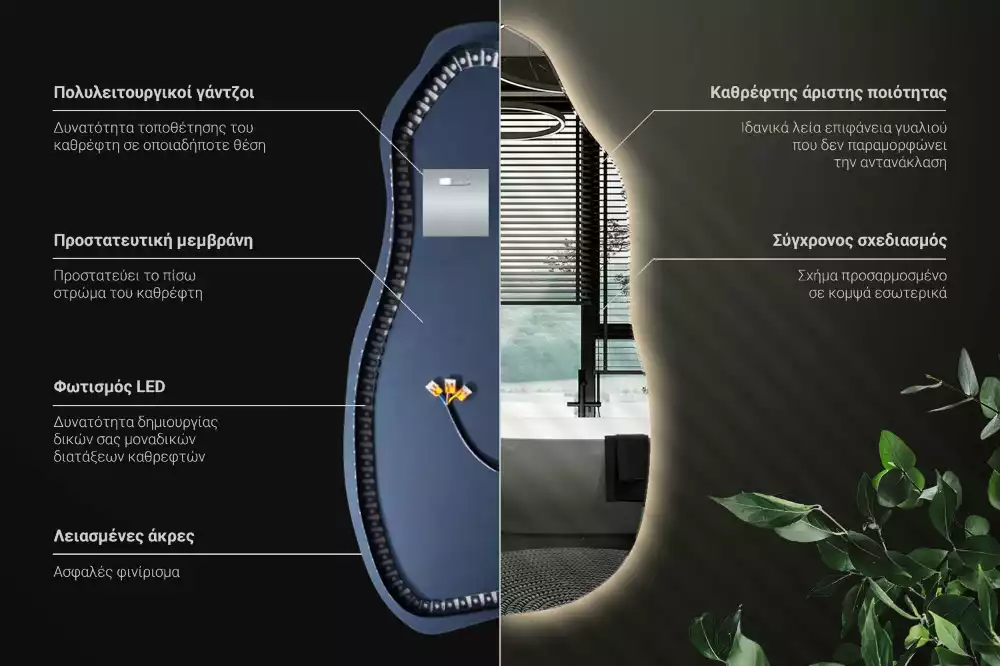 Lustro asymetryczne z podświetleniem LED, wiszące
