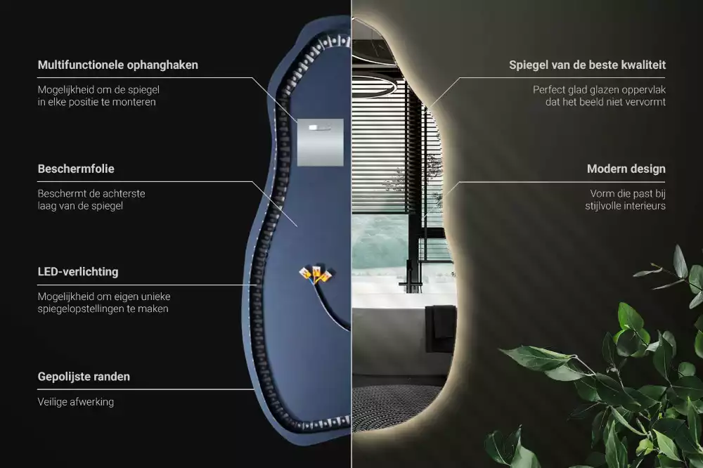 Lustro asymetryczne z podświetleniem LED, wiszące
