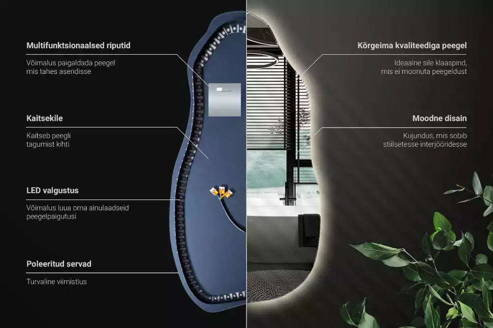 Lustro asymetryczne z podświetleniem LED, wiszące