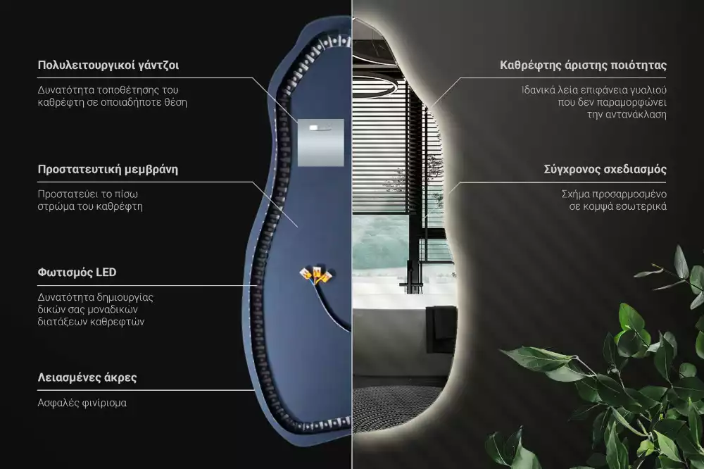 Lustro asymetryczne z podświetleniem LED, wiszące