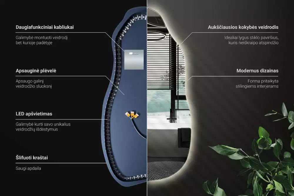 Lustro asymetryczne z podświetleniem LED, wiszące