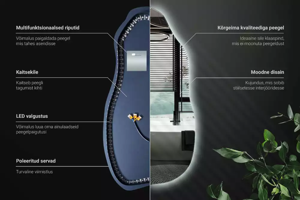 Lustro asymetryczne z podświetleniem LED, wiszące