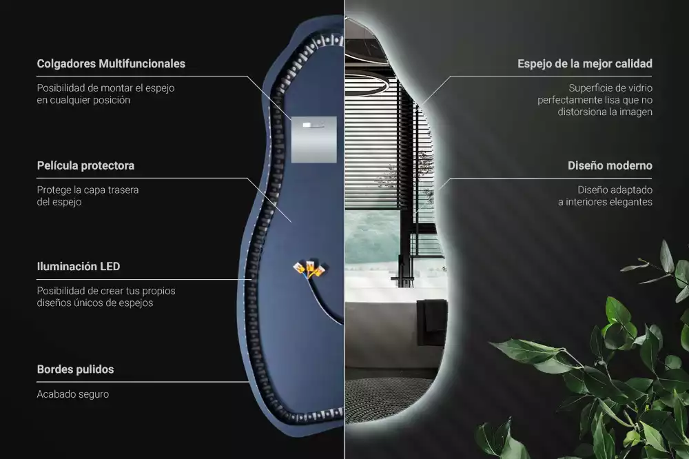 Lustro asymetryczne z podświetleniem LED, wiszące