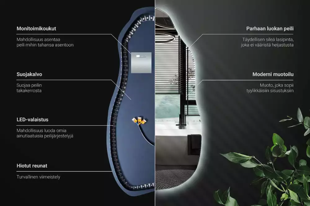Lustro asymetryczne z podświetleniem LED, wiszące