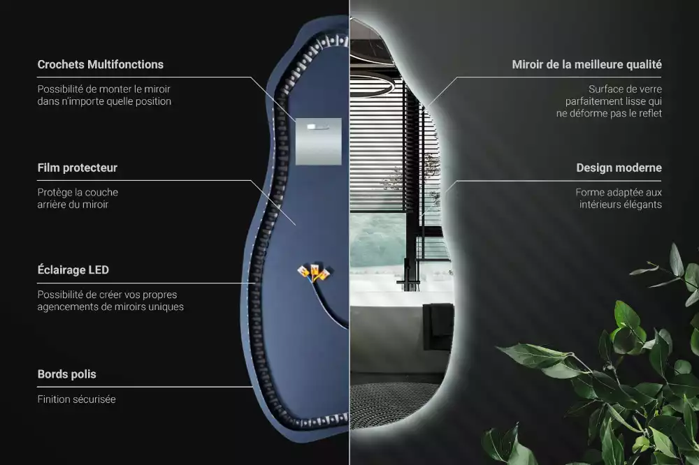 Lustro asymetryczne z podświetleniem LED, wiszące