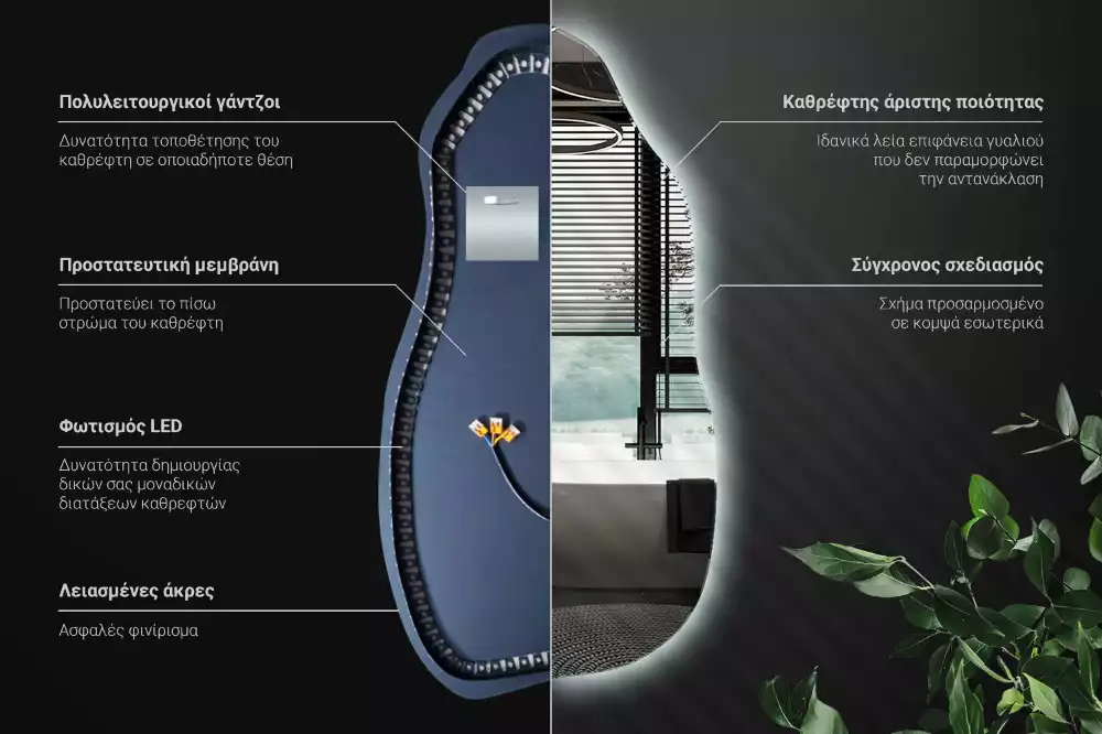 Lustro asymetryczne z podświetleniem LED, wiszące