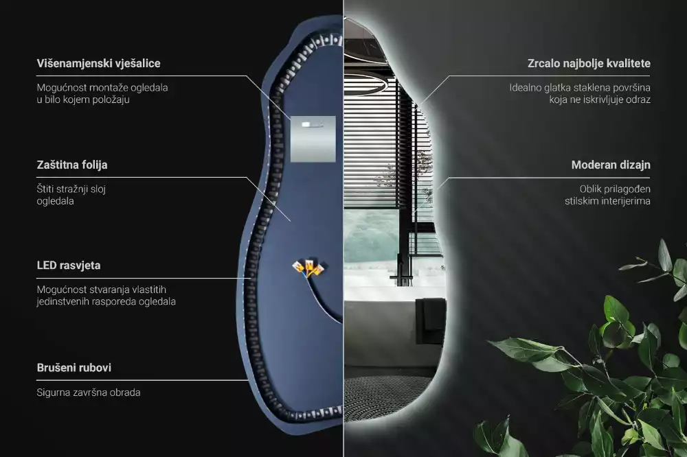 Lustro asymetryczne z podświetleniem LED, wiszące