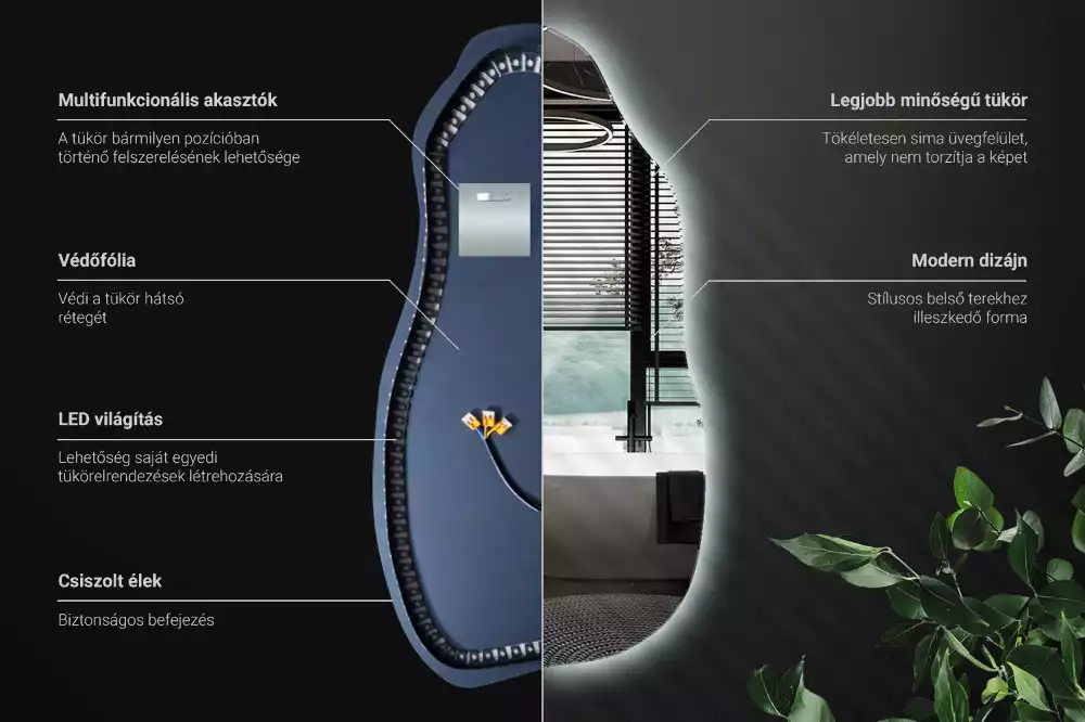 Lustro asymetryczne z podświetleniem LED, wiszące