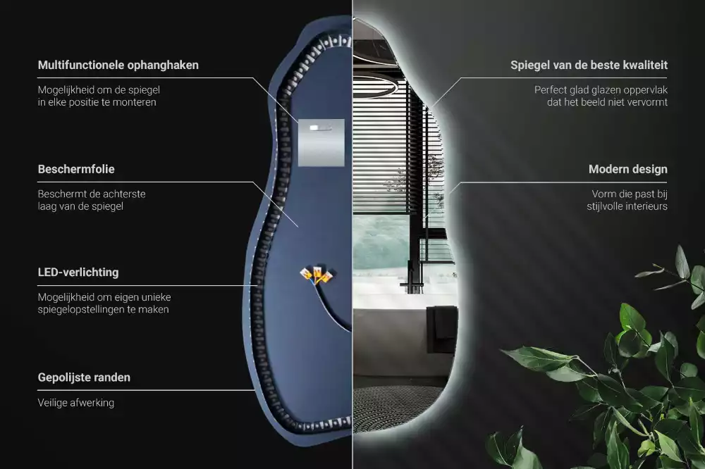 Lustro asymetryczne z podświetleniem LED, wiszące