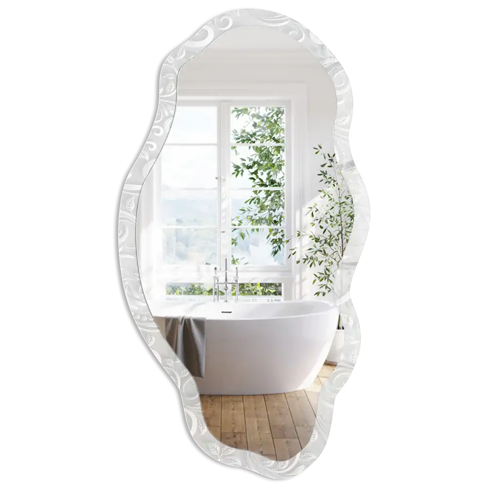 Lustro dekoracyjne o nieregularnym kształcie z ornamentem liści