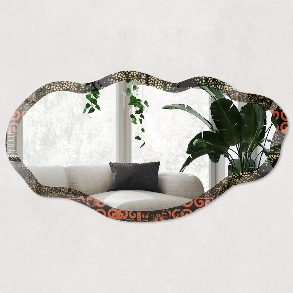 Nieregularne lustro z ornamentem w stylu retro