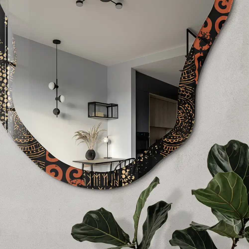 Nieregularne lustro z ornamentem w stylu retro