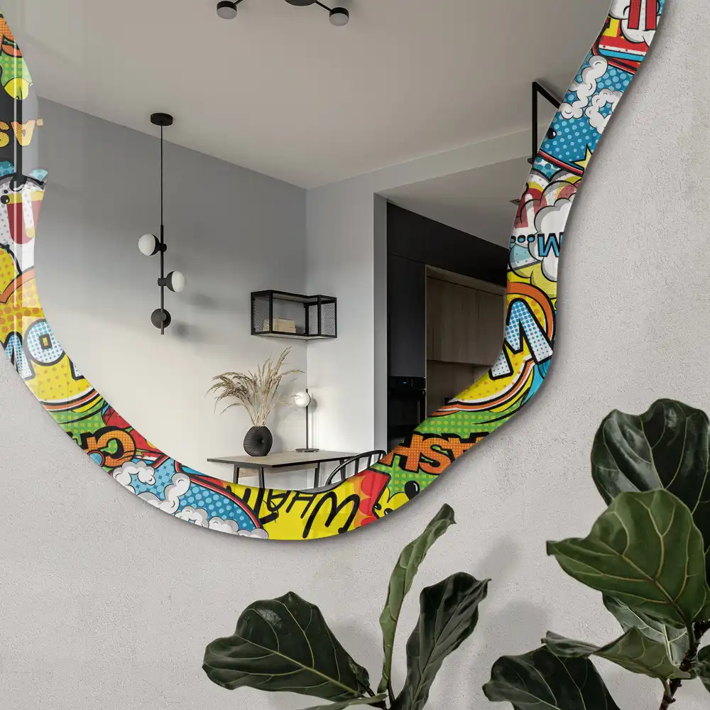 Dekoracyjne nieregularne lustro z nadrukiem w stylu pop-art komiks