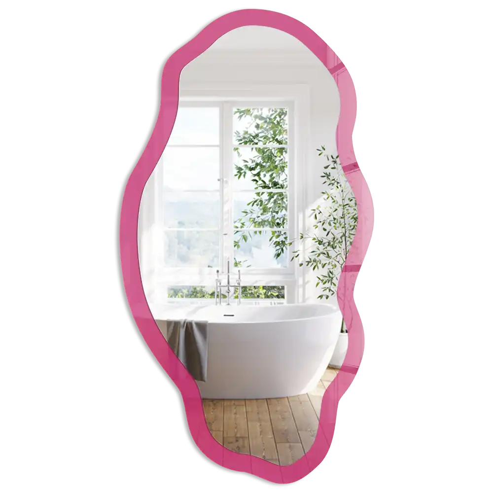 Dekoracyjne lustro nieregularne z nadrukiem w kolorze intensywnego różu