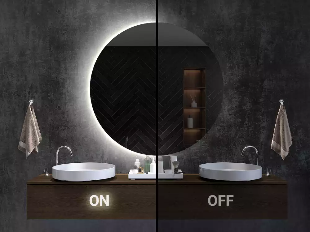 Nieregularne lustro podświetlane w stylu minimalistycznym na ścianę