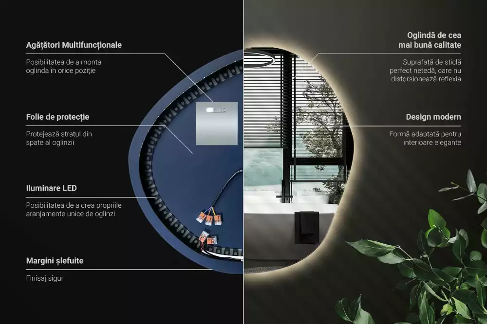 Nieregularne lustro podświetlane w stylu minimalistycznym na ścianę