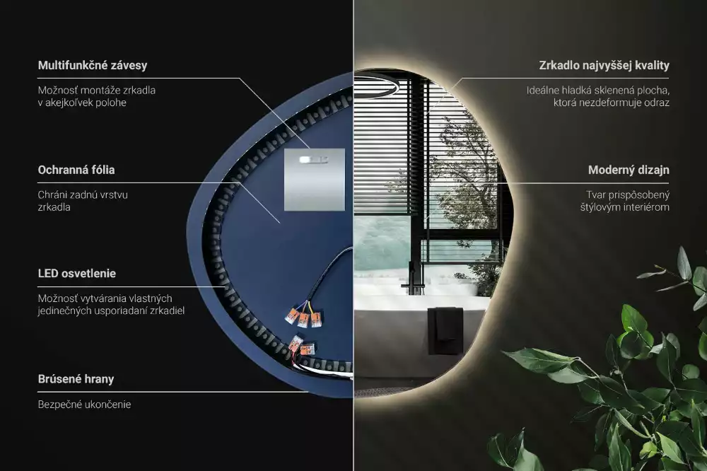 Nieregularne lustro podświetlane w stylu minimalistycznym na ścianę