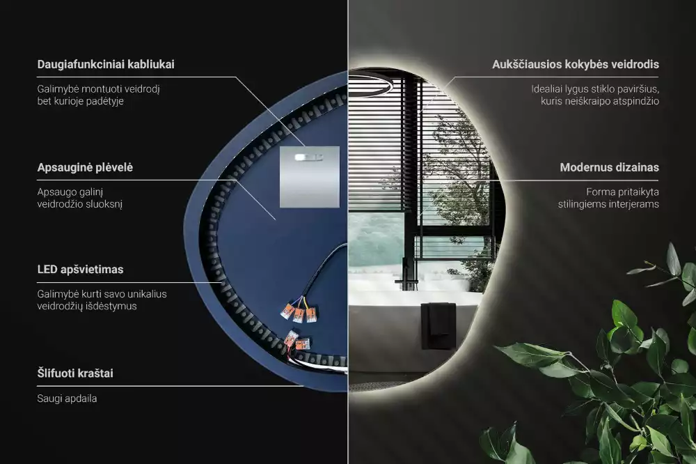 Nieregularne lustro podświetlane w stylu minimalistycznym na ścianę