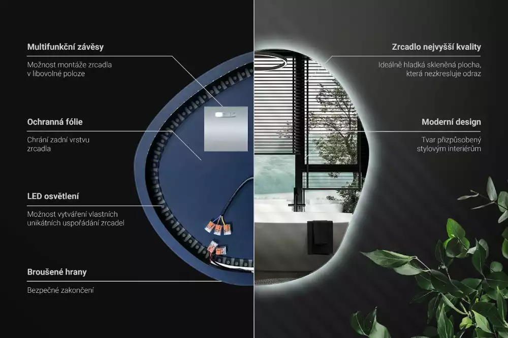 Nieregularne lustro podświetlane w stylu minimalistycznym na ścianę