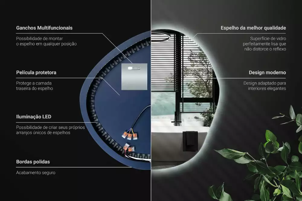 Nieregularne lustro podświetlane w stylu minimalistycznym na ścianę