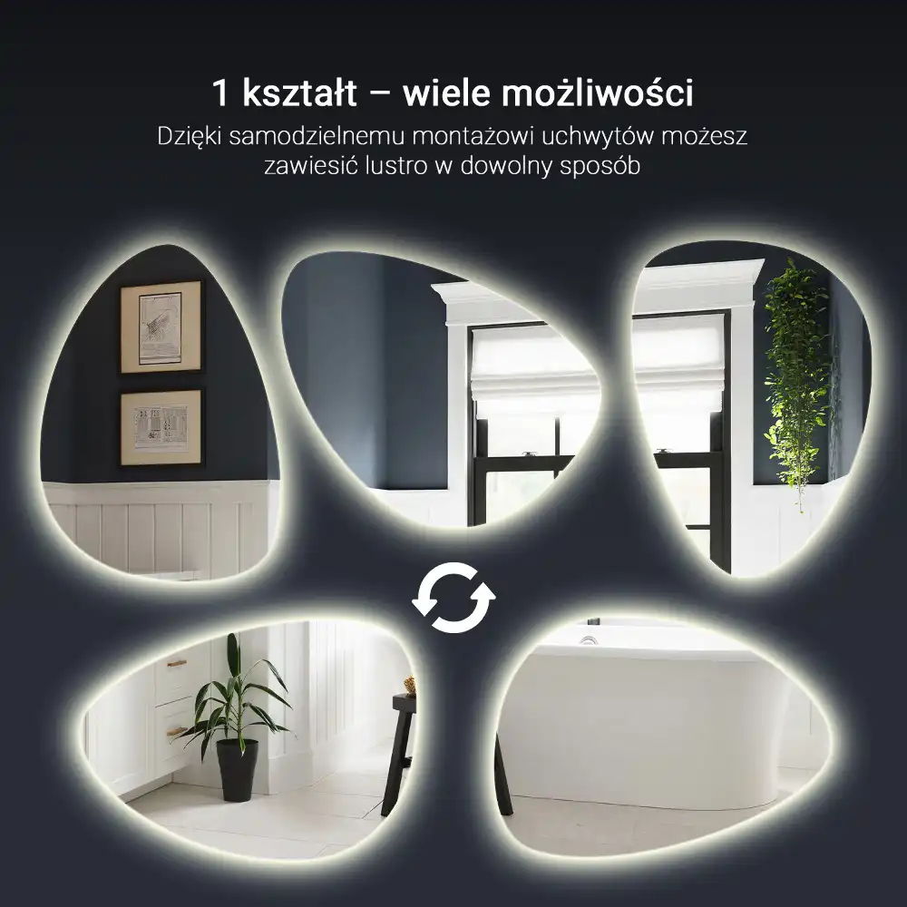 Lustro w kształcie jajka wiszące z oświetleniem LED