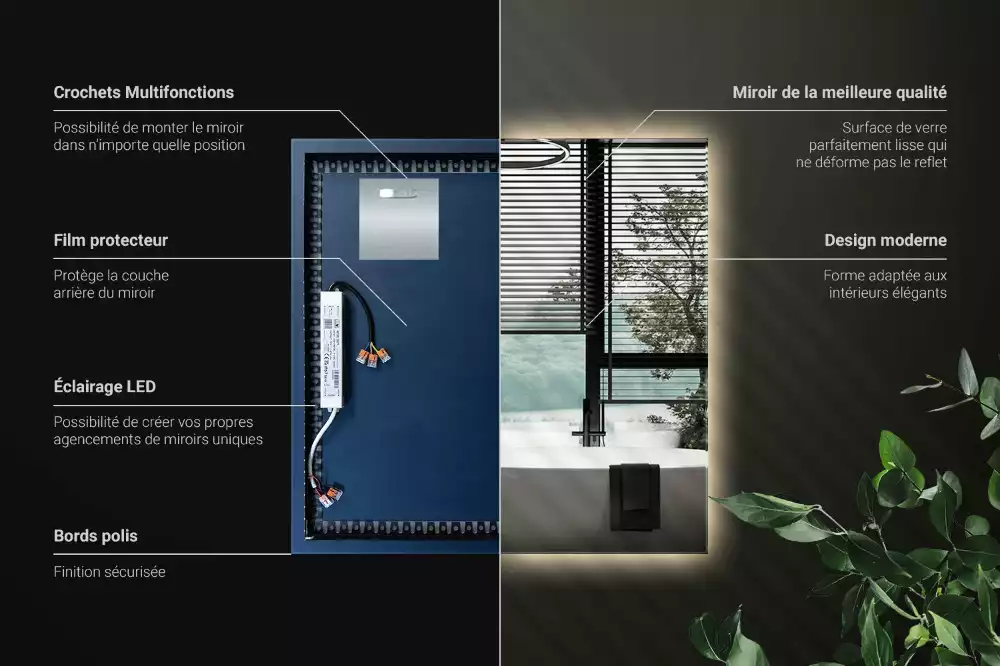 Lustro kwadratowe w stylu modernistycznym z podświetleniem LED