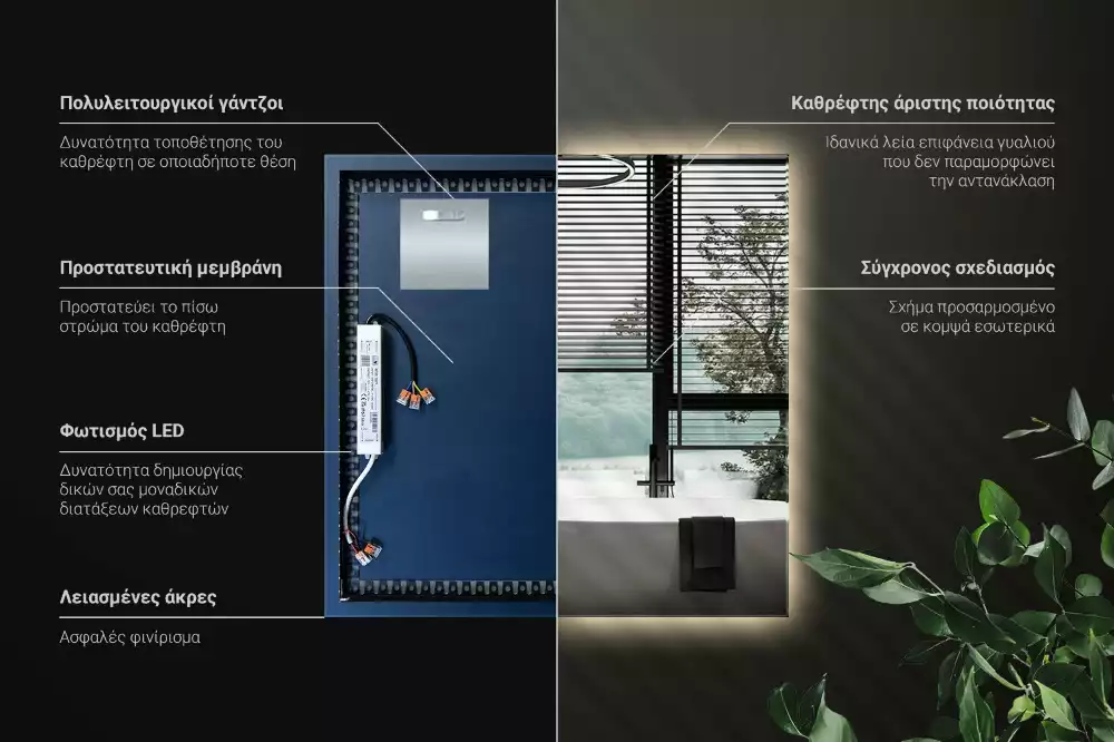 Lustro kwadratowe w stylu modernistycznym z podświetleniem LED