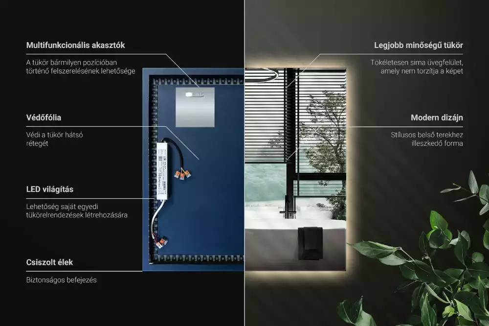 Lustro kwadratowe w stylu modernistycznym z podświetleniem LED