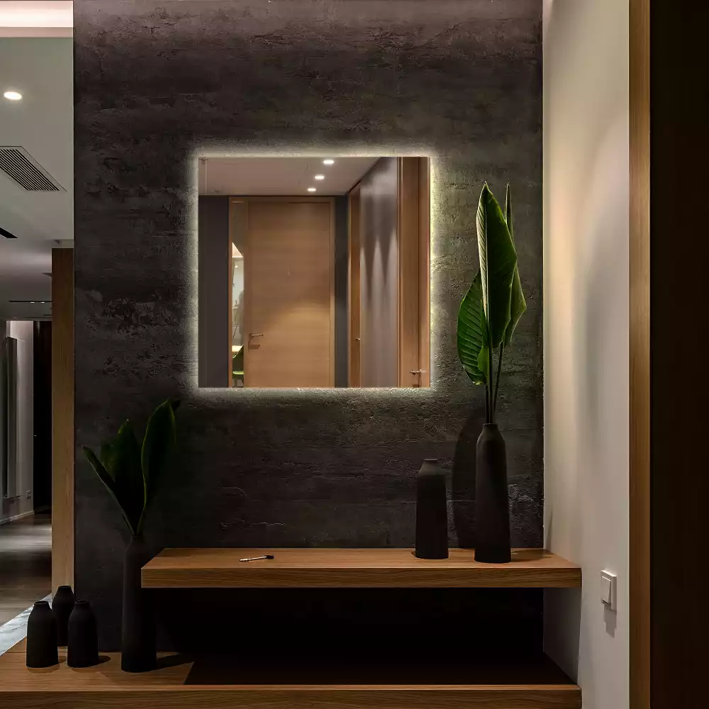 Lustro kwadratowe w stylu modernistycznym z podświetleniem LED