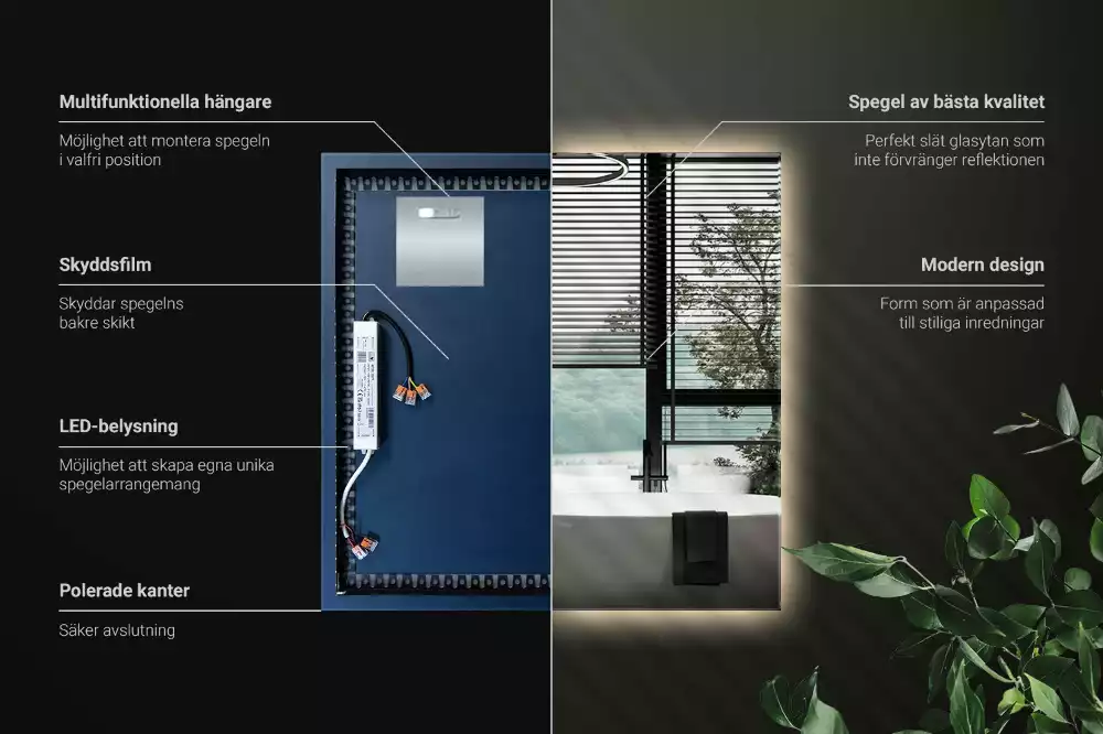 Lustro kwadratowe w stylu modernistycznym z podświetleniem LED