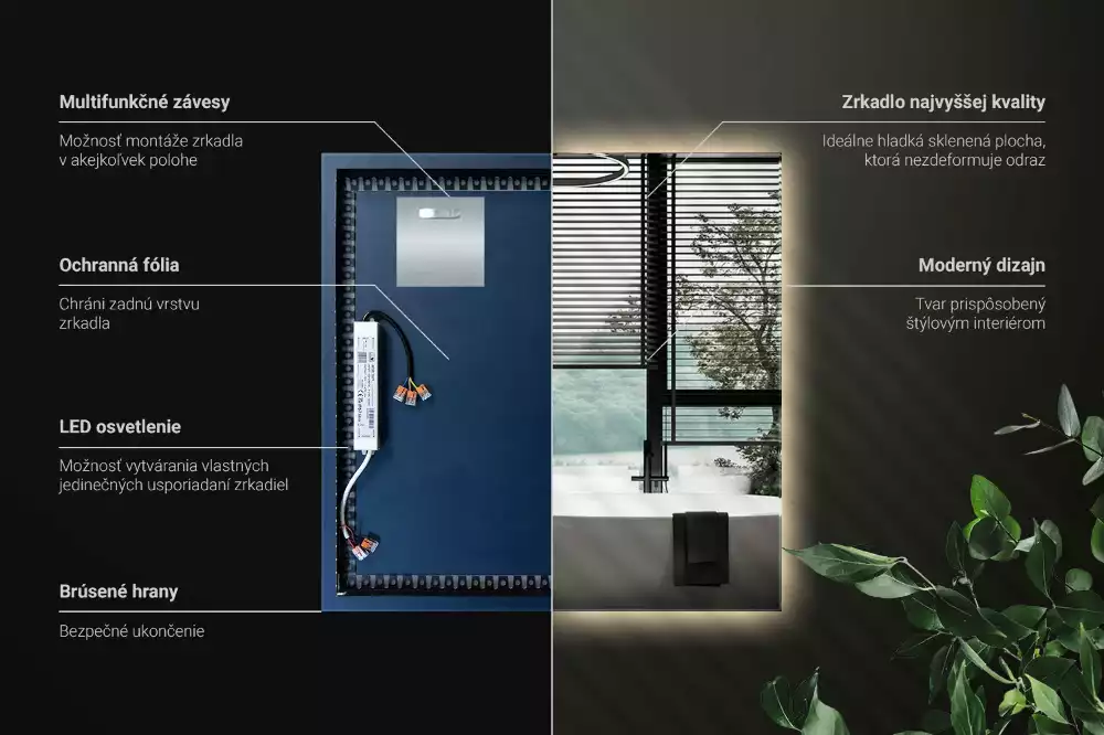 Lustro kwadratowe w stylu modernistycznym z podświetleniem LED