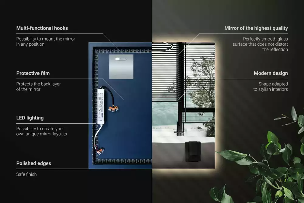 Lustro kwadratowe w stylu modernistycznym z podświetleniem LED