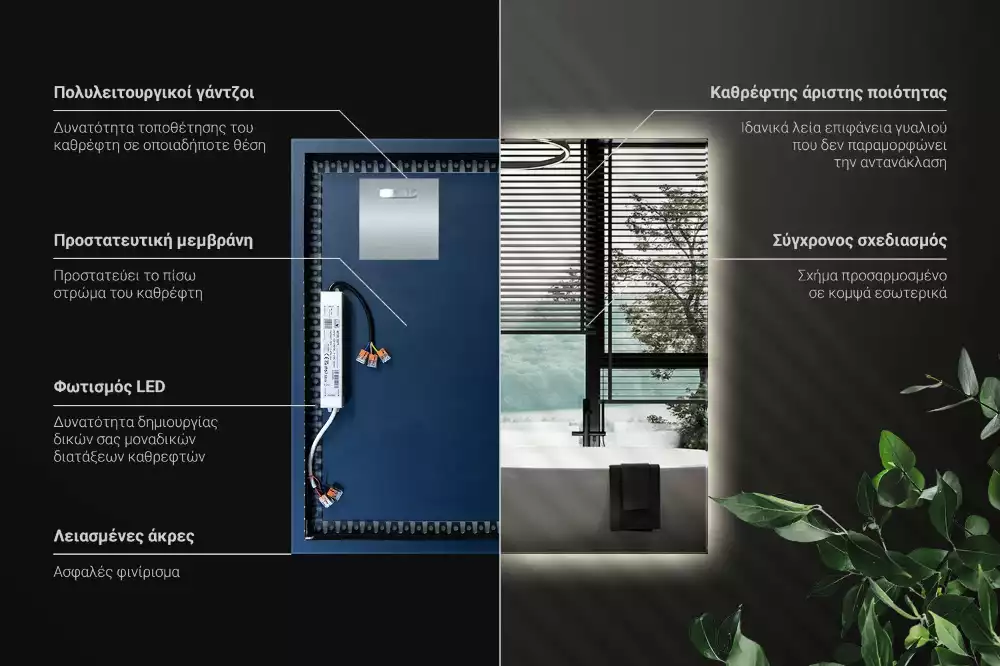 Lustro kwadratowe w stylu modernistycznym z podświetleniem LED