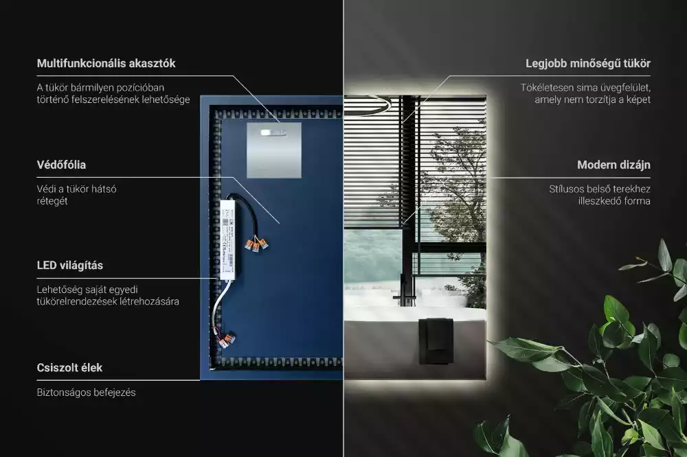 Lustro kwadratowe w stylu modernistycznym z podświetleniem LED