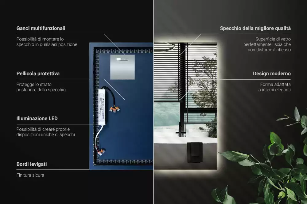 Lustro kwadratowe w stylu modernistycznym z podświetleniem LED