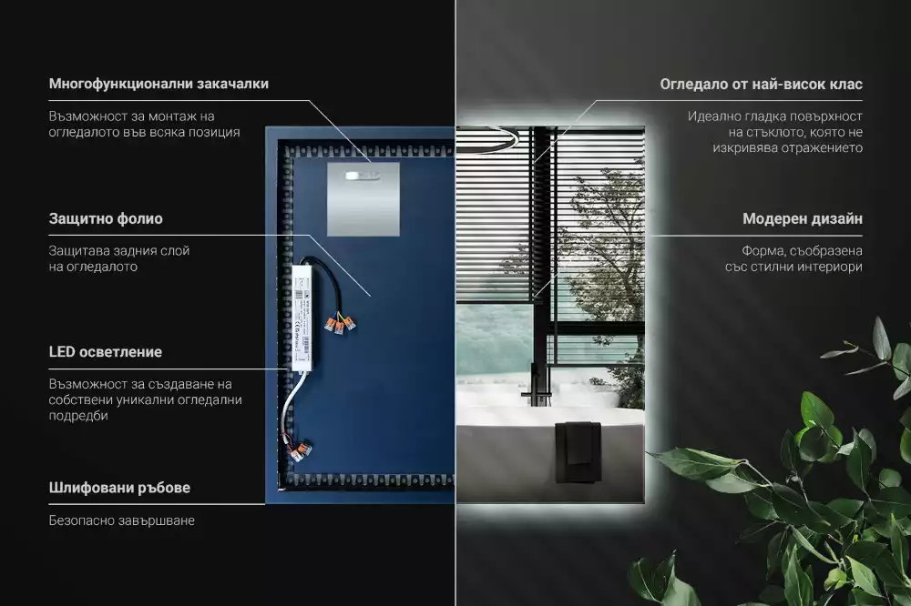 Lustro kwadratowe w stylu modernistycznym z podświetleniem LED