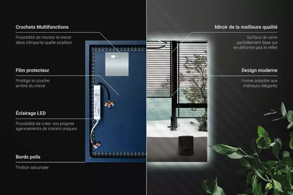 Lustro kwadratowe w stylu modernistycznym z podświetleniem LED