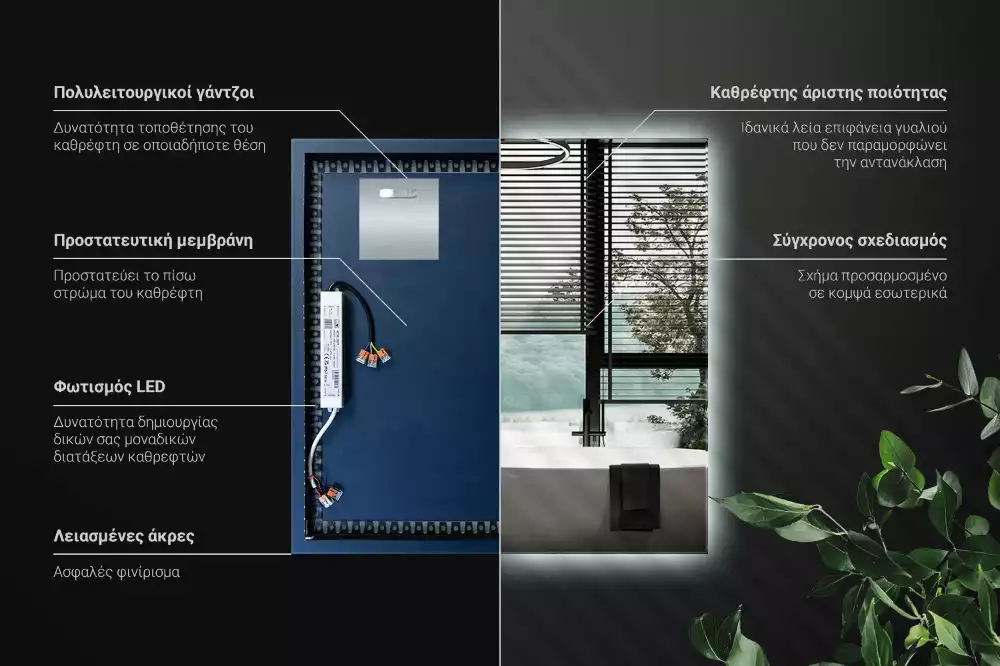 Lustro kwadratowe w stylu modernistycznym z podświetleniem LED