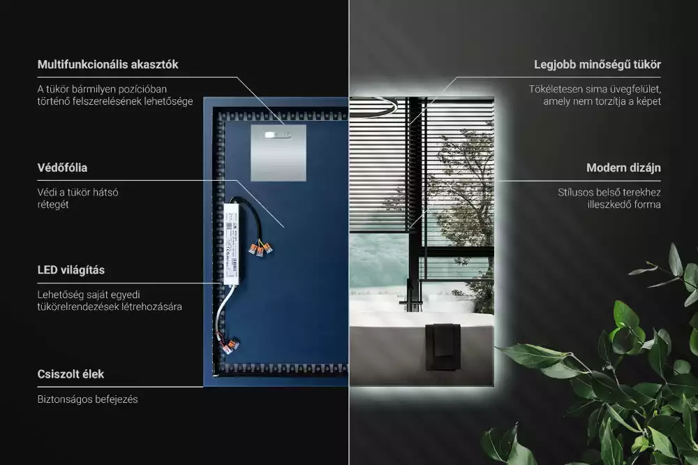Lustro kwadratowe w stylu modernistycznym z podświetleniem LED