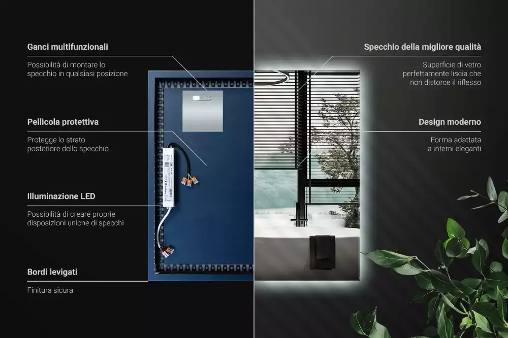 Lustro kwadratowe w stylu modernistycznym z podświetleniem LED