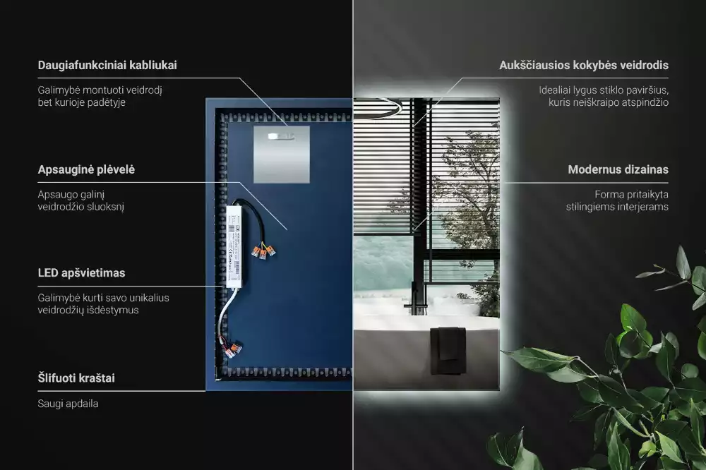 Lustro kwadratowe w stylu modernistycznym z podświetleniem LED