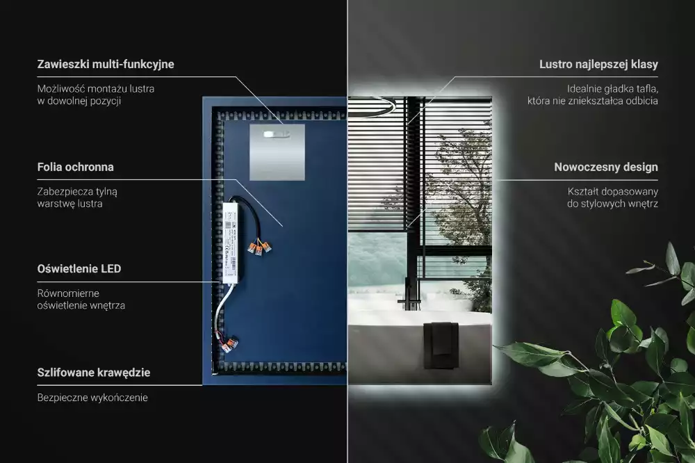 Lustro kwadratowe w stylu modernistycznym z podświetleniem LED