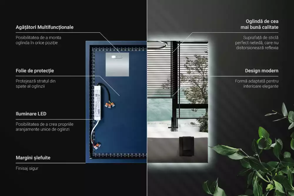 Lustro kwadratowe w stylu modernistycznym z podświetleniem LED