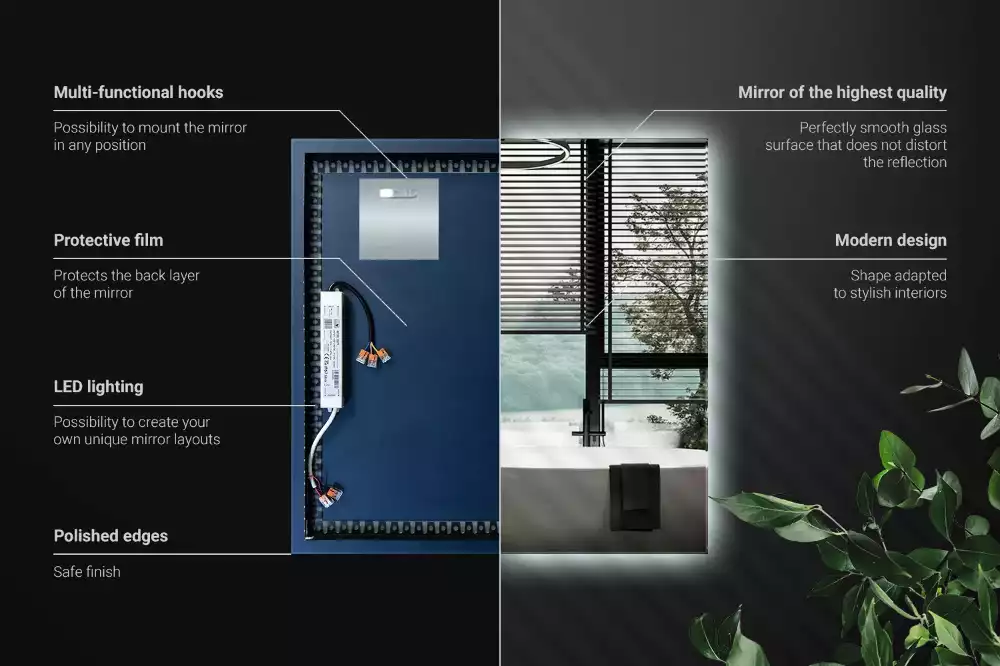 Lustro kwadratowe w stylu modernistycznym z podświetleniem LED