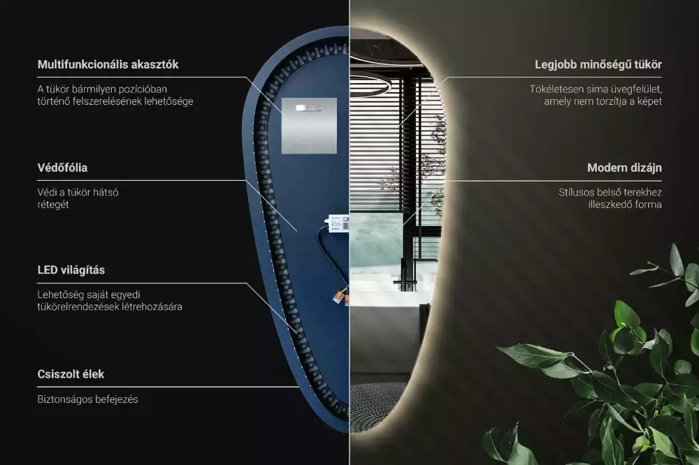 Lustro LED w kształcie kropli wody przeznaczone do zawieszenia na ścianie